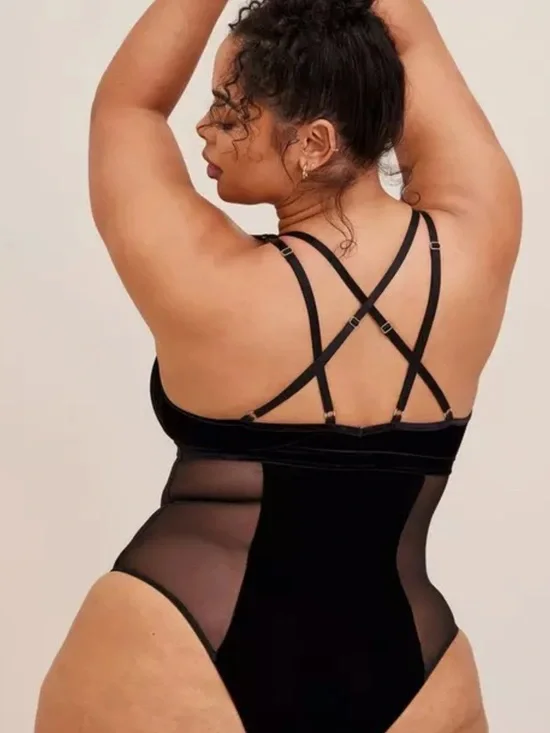 NWT Torrid Velour and Mesh Bodysuit - Picture 2 of 7